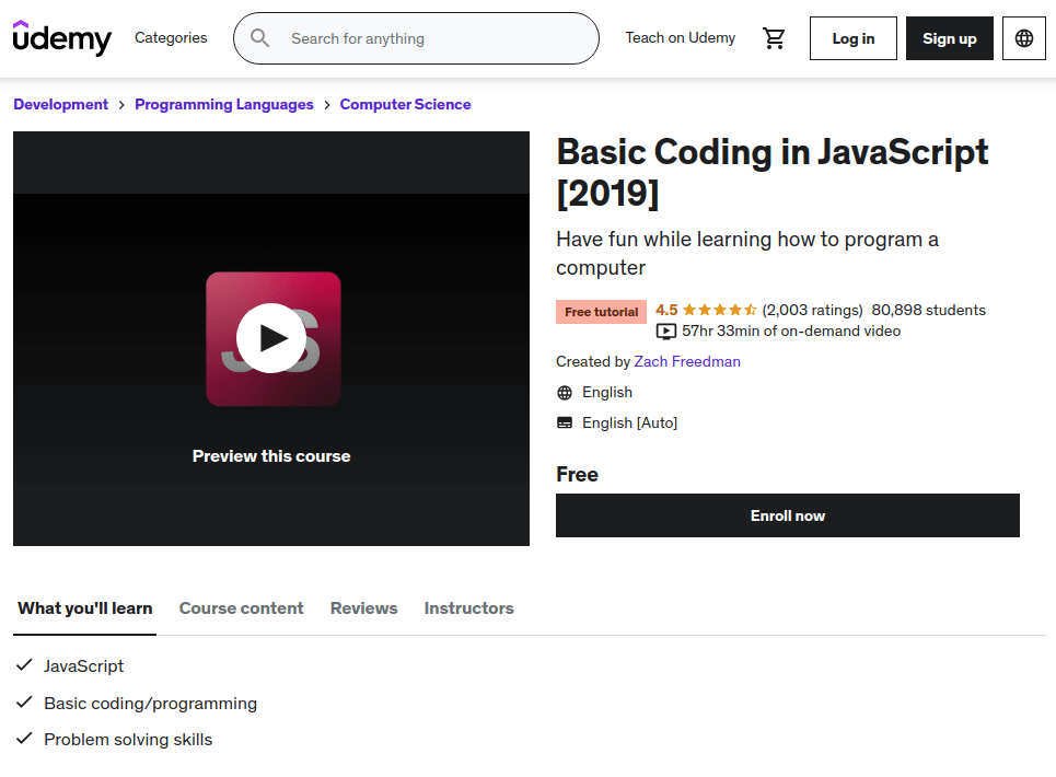 Basic Coding in JavaScript Course
