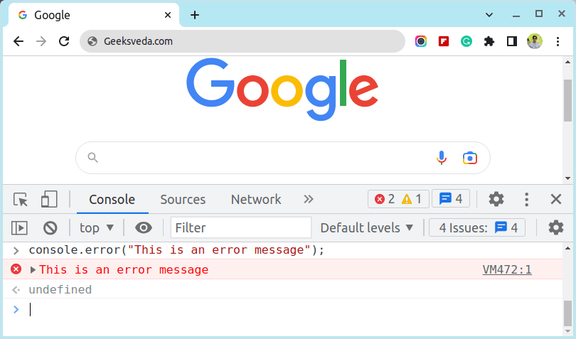 JavaScript console.error() Method