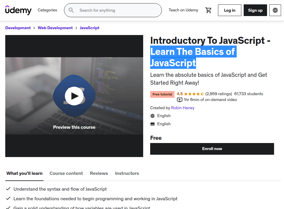 Learn The Basics of JavaScript Course