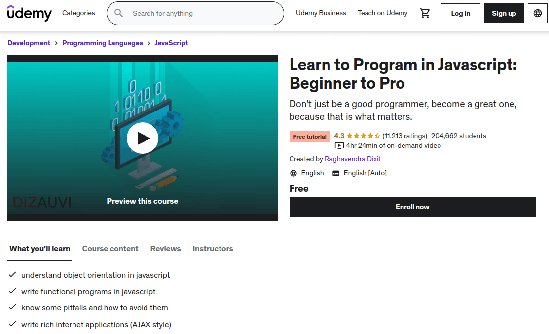 Learn to Program in Javascript: Beginner to Pro Course