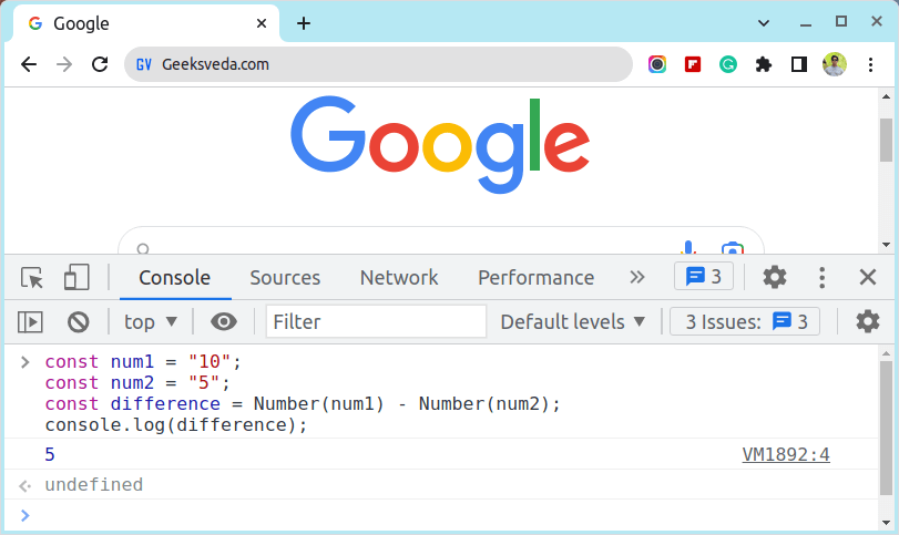 Subtract Numbers Using Number() Function