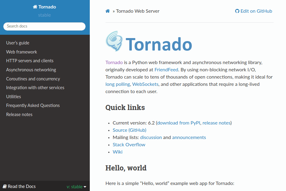 Tornado Python Web Framework