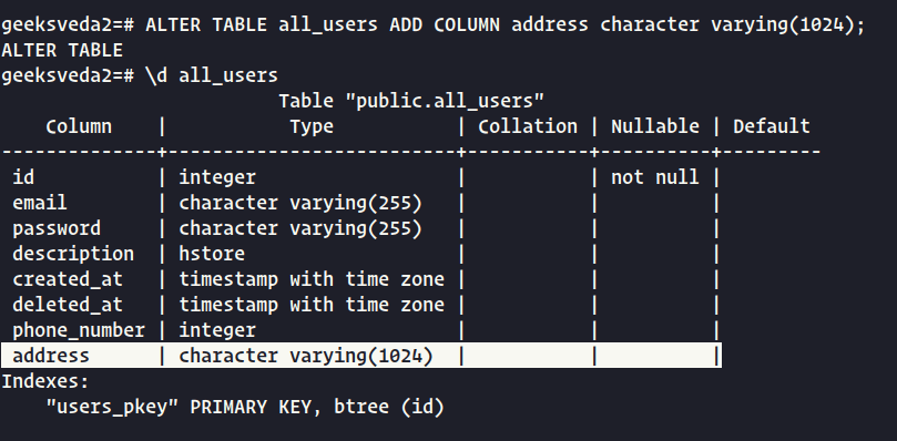 Add Columns to Table in PostgreSQL