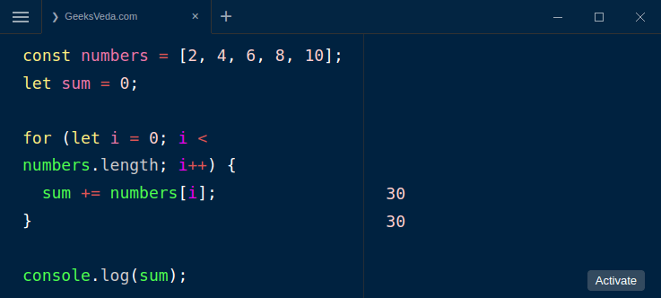 Calculate Sum of the Array Elements