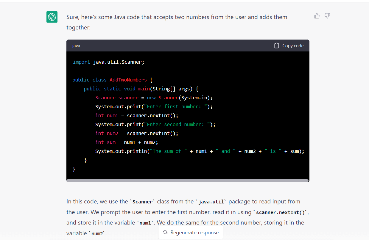 ChatGPT - Generate Java Code