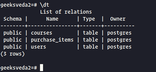 Display Tables in Database