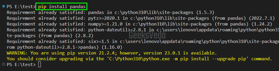 Install Pandas Using pip