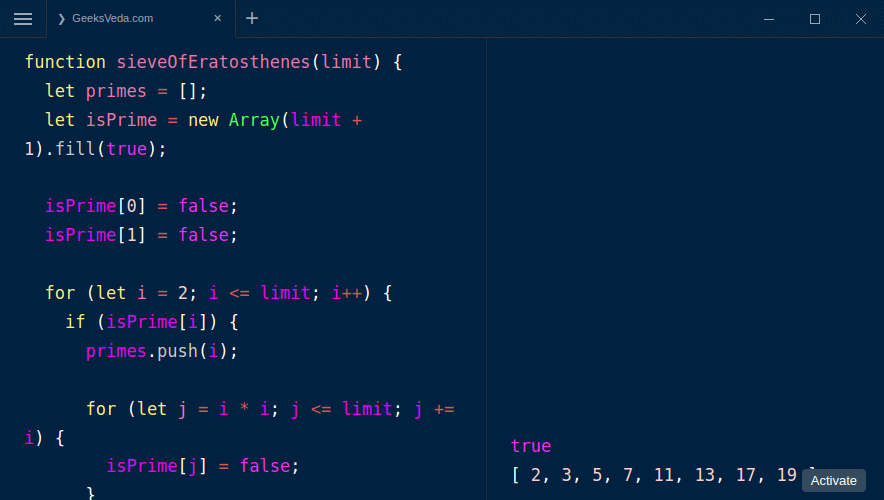 JavaScript Sieve of Eratosthenes