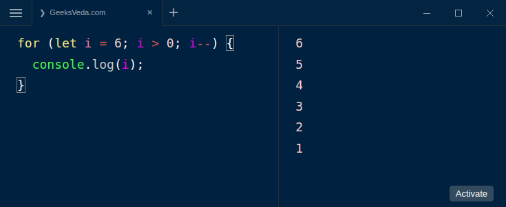 JavaScript for loop Decrement Iterator