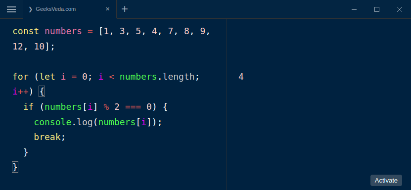 JavaScript with break Statement