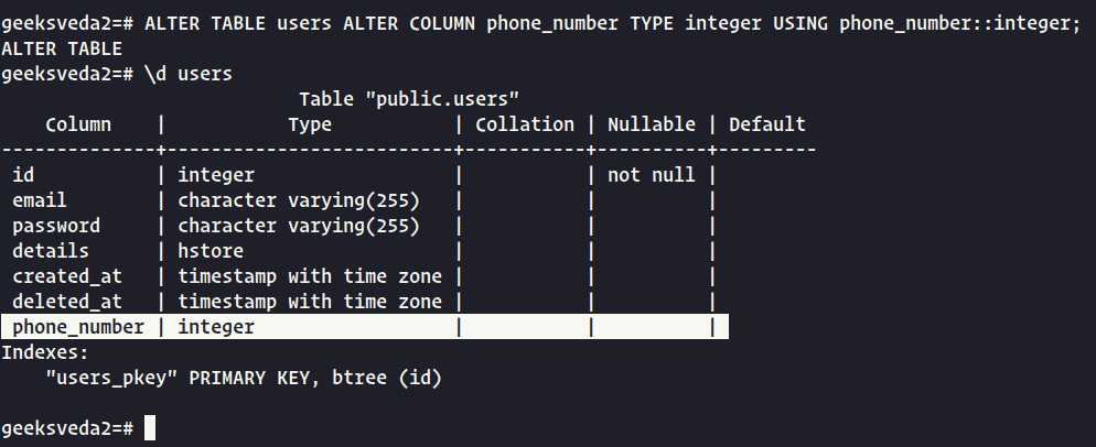 Change Column Type in PostgreSQL 