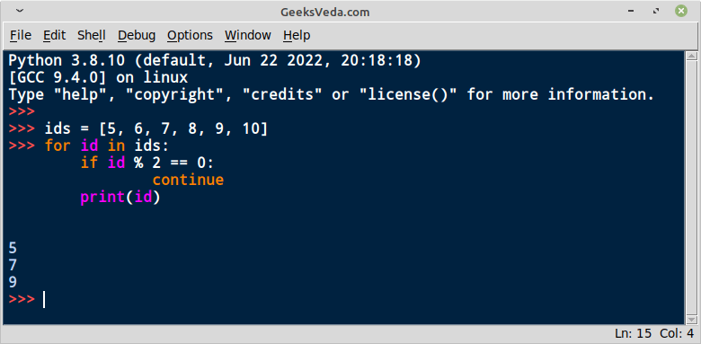 Python continue Statement With for loop