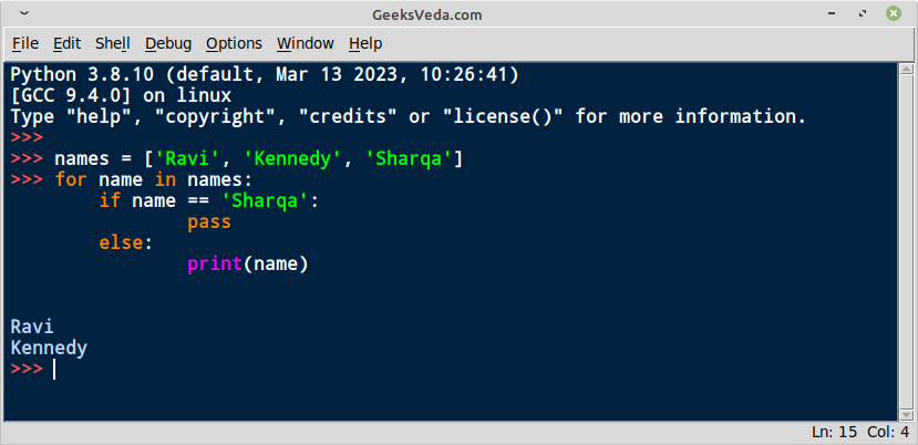 Python for loop with pass Statement