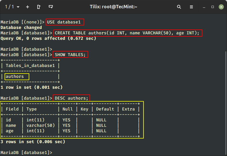 Create Table in MySQL