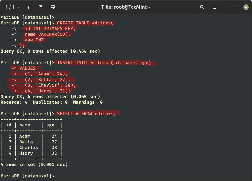 Create Table with Rows in SQL