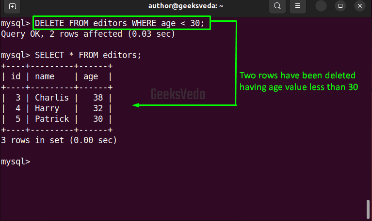 Delete Multiple Rows From a Table