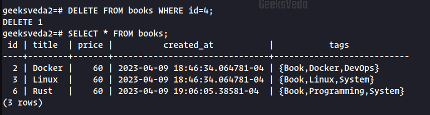 Delete Row Data in PostgreSQL