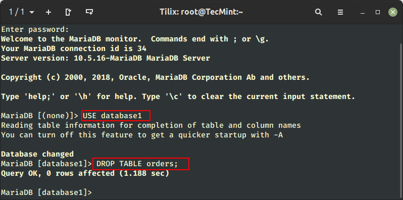 Delete Table in MySQL Database