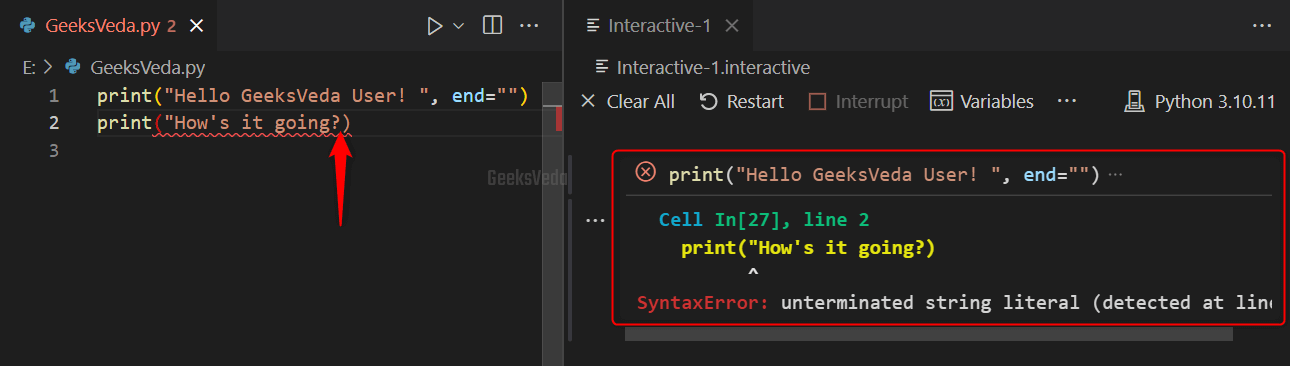 Error - Unterminated String Literal