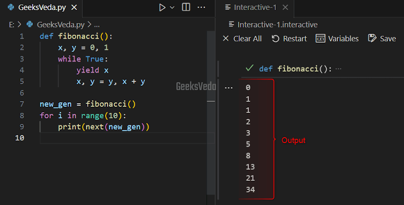 Fibonacci Sequence With yield Keyword