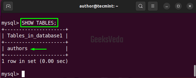 MySQL SHOW TABLES Query