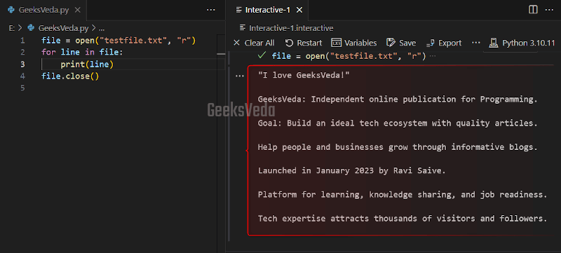 Read File Using for loop in Python