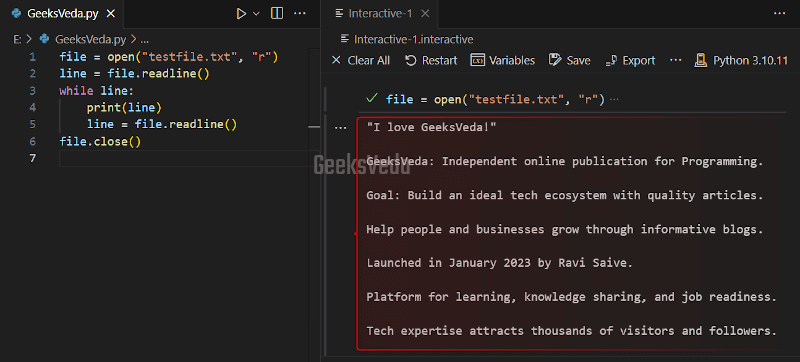 Read File Using readline() Method in Python