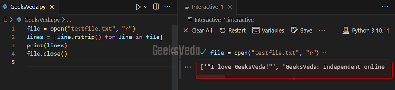 Read File Using rstrip() Method