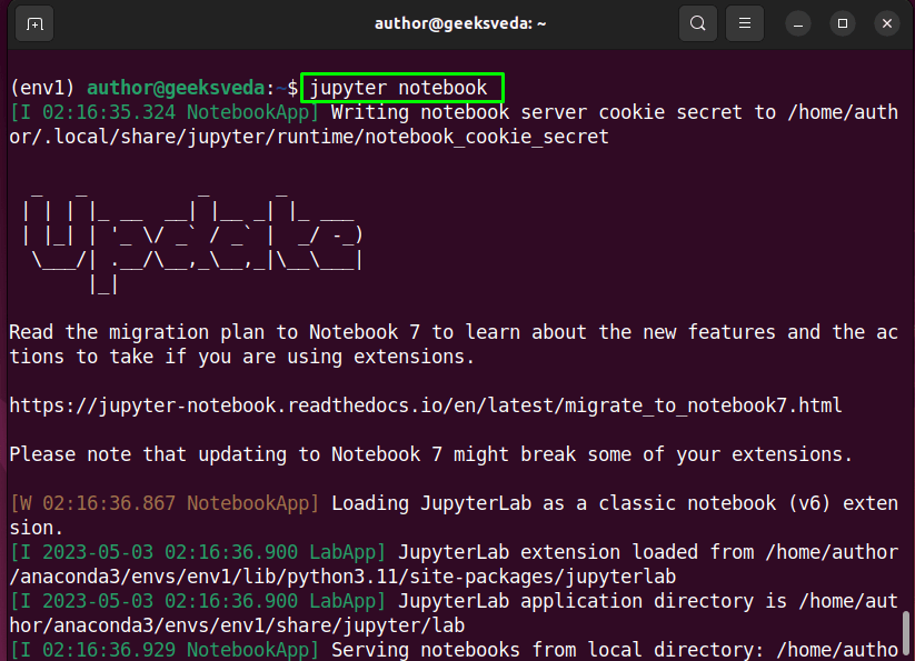 Start Jupyter Notebook in Linux