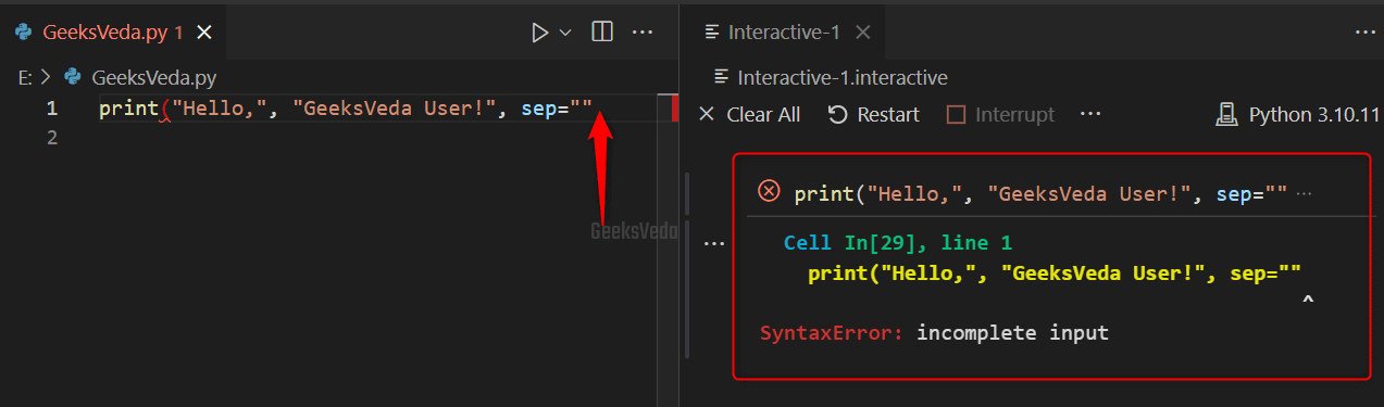 SyntaxError Incomplete Input