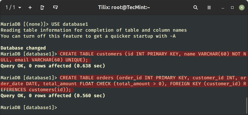 Use Constraints in CREATE TABLE Statement