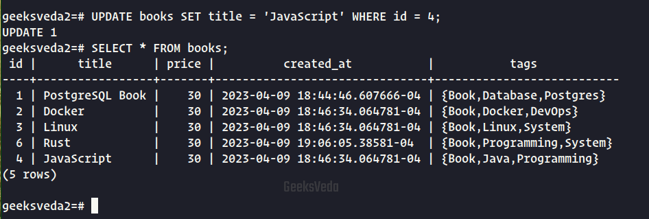 Use UPDATE to Change Row in PostgreSQL