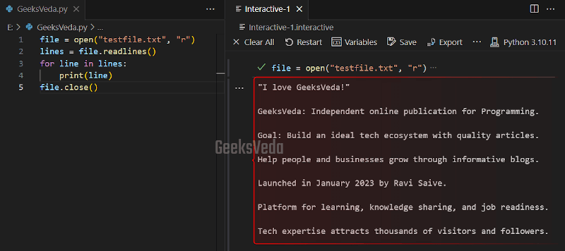 Using readlines() Method in Python