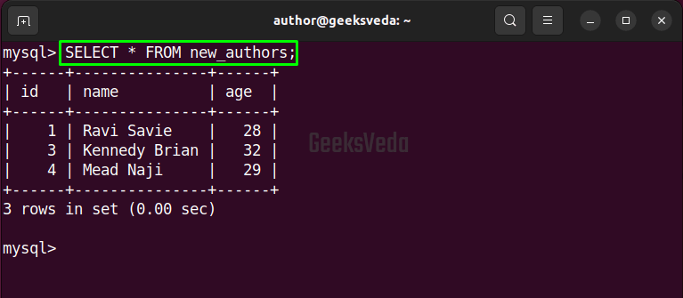 View new_authors Table Data