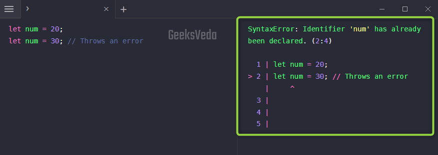 syntaxError: Identifier 'num' has already declared