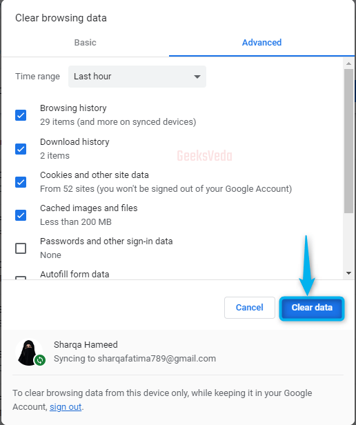 Clear Cache Data