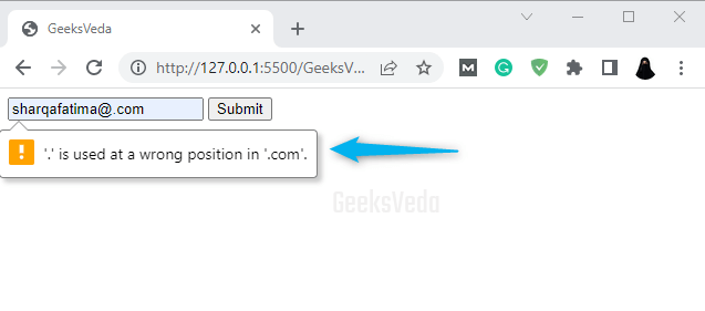 Invalid Email Address in JavaScript