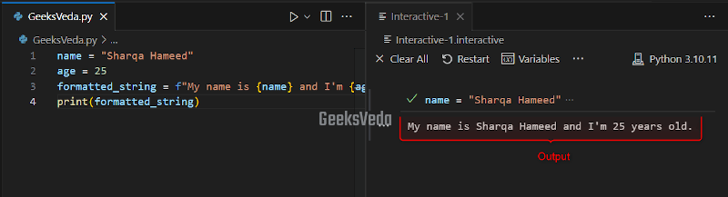 String Interpolation Using f-strings