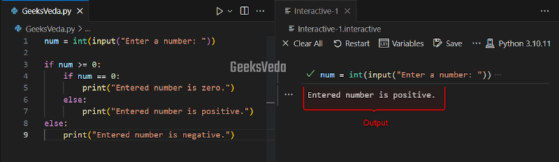 Check the Sign of Input Number Using Nested if Statement