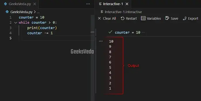 Countdown Using while loop in Python