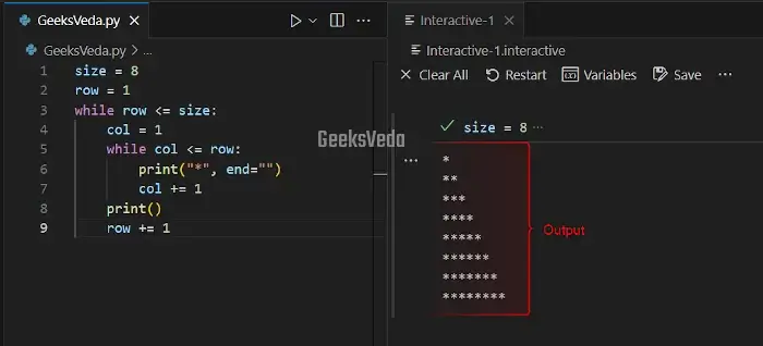 Create Pattern Using Nested while loop