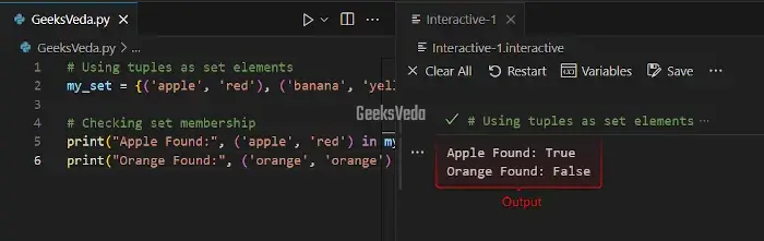 Create a Set Element of Tuple in Python