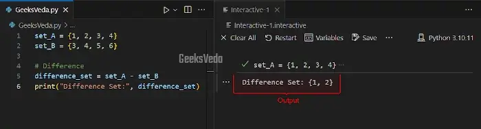 Difference - Basic Operations in Python Sets