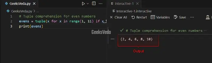 Python Tuples Comprehension - Even Number