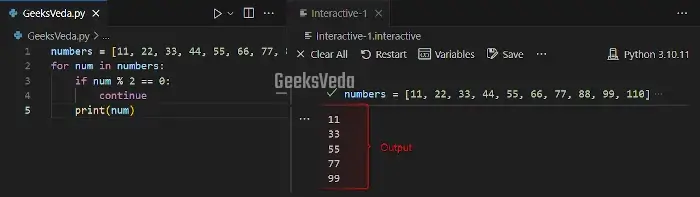 Python continue Statement With if…else