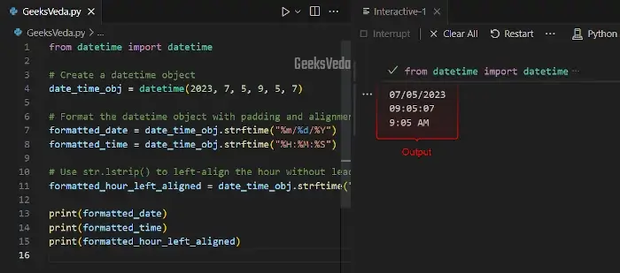 Specify Padding and Alignment in strftime() Method