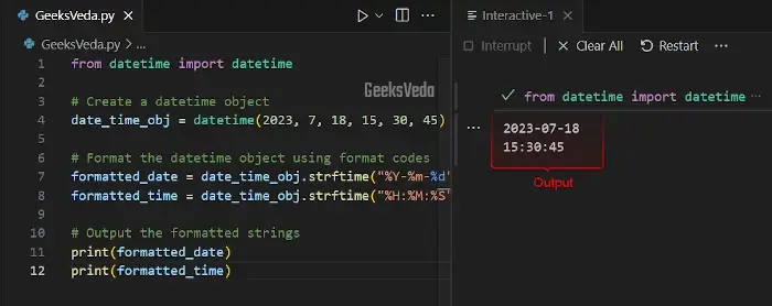 Using Format Codes in strftime() Method