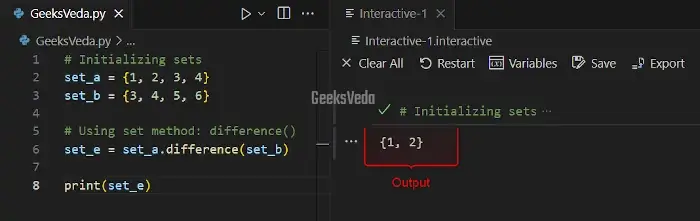 Using difference() Method