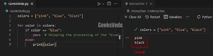 Using pass Statement in for loop