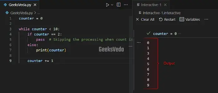 Using pass Statement in while loop